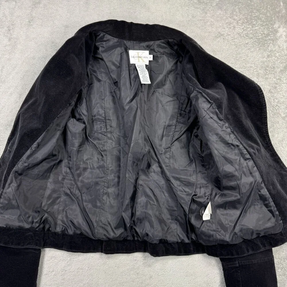 Y2K Calvin Klein Black Velour Jacket Blazer M Academia Whimsigoth Dark Romance